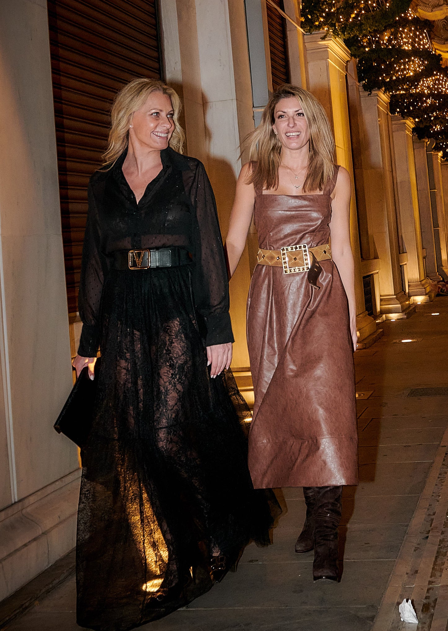 Leather Effect Midi Brown Dress