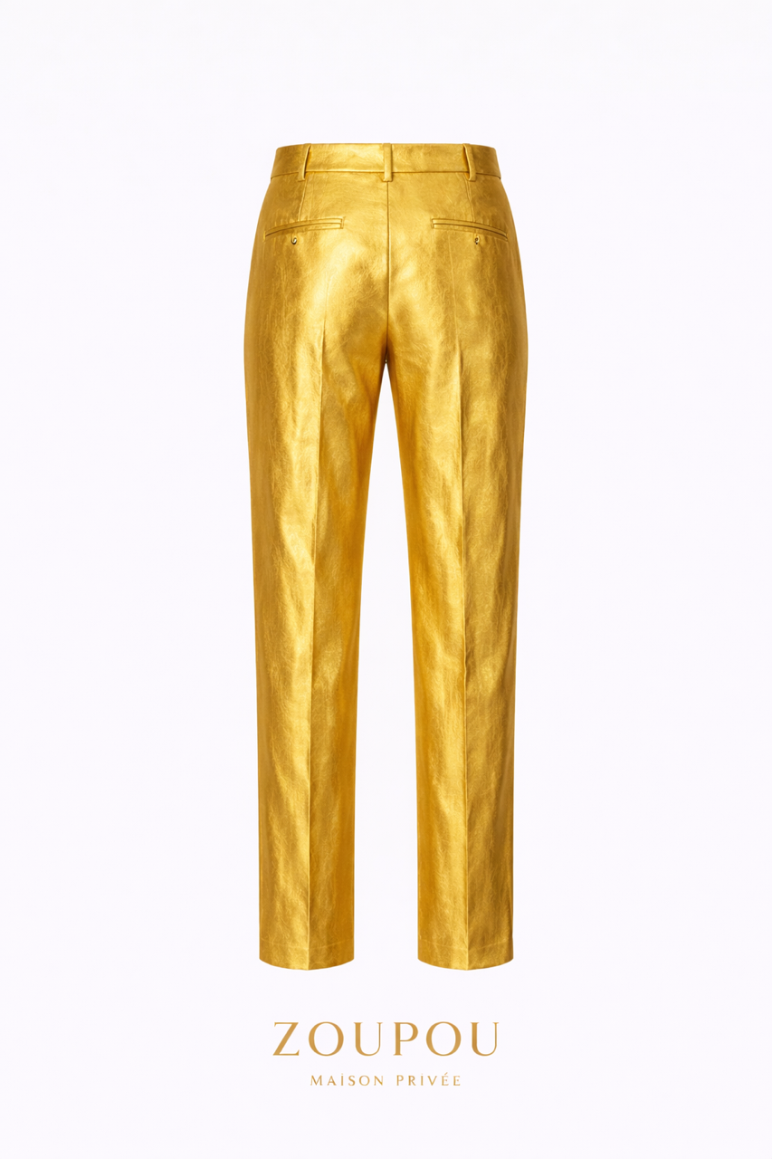Gold Faux-Leather Tailored Suit