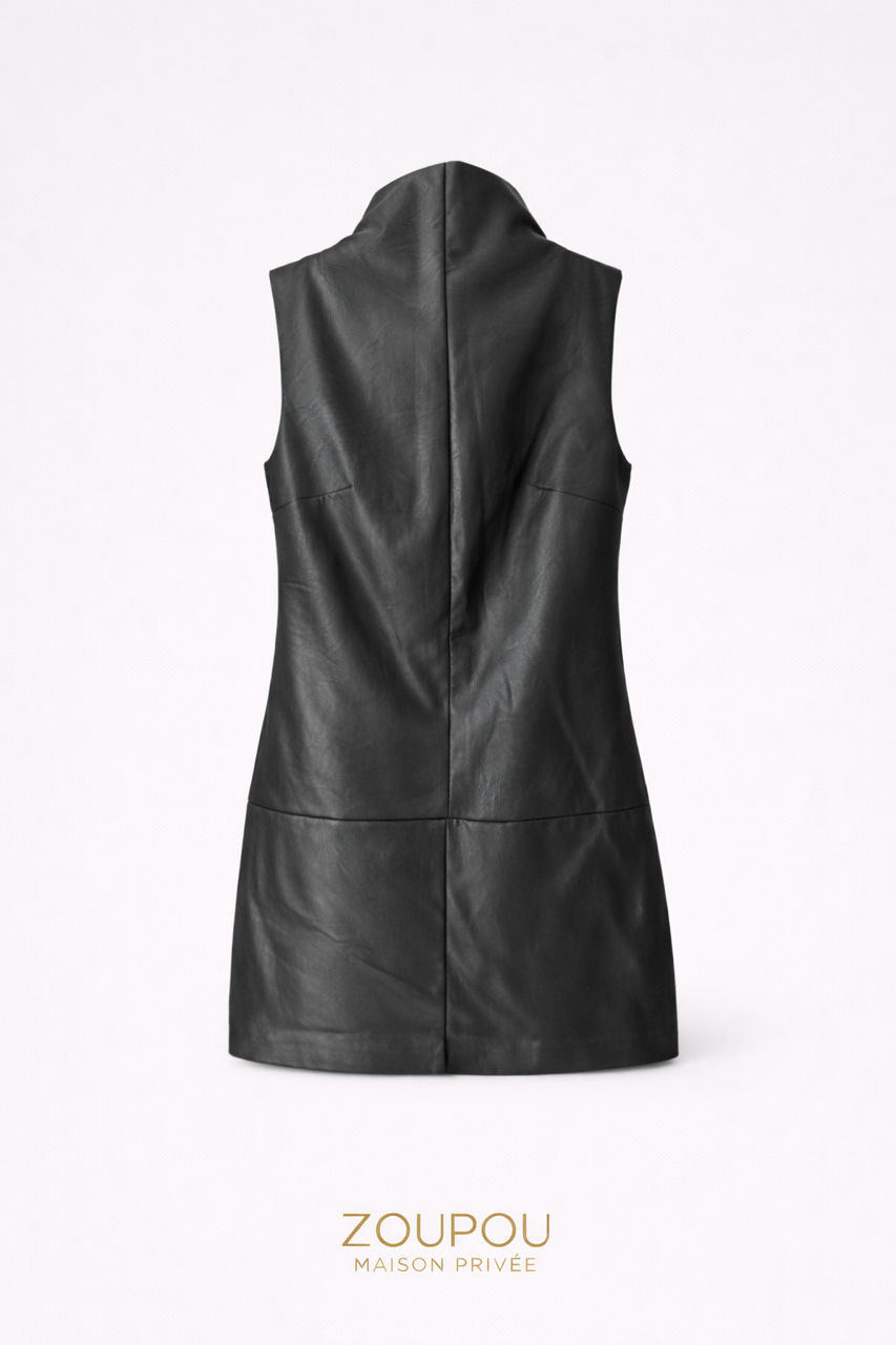 Faux Leather Sleeveless Mini Dress