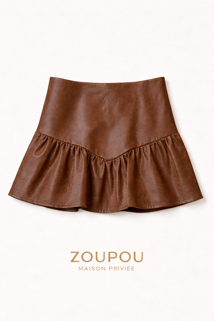 Faux Leather Ruffle Mini Skirt