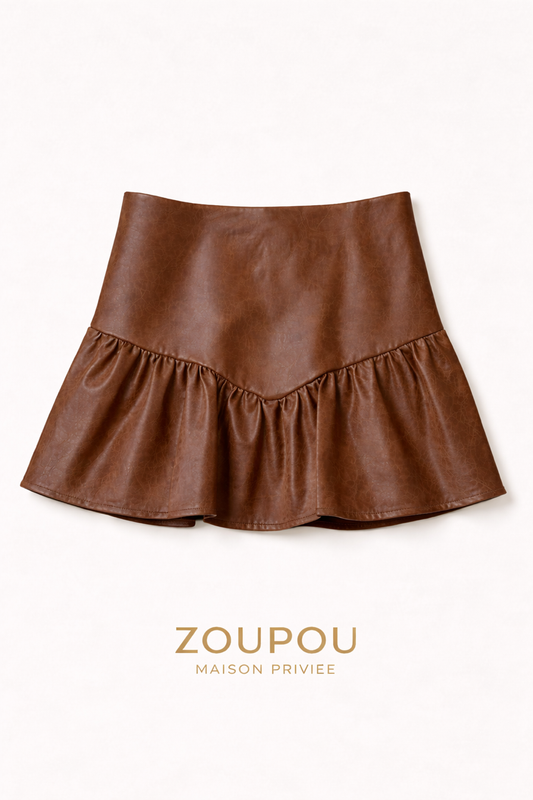 Faux Leather Ruffle Mini Skirt