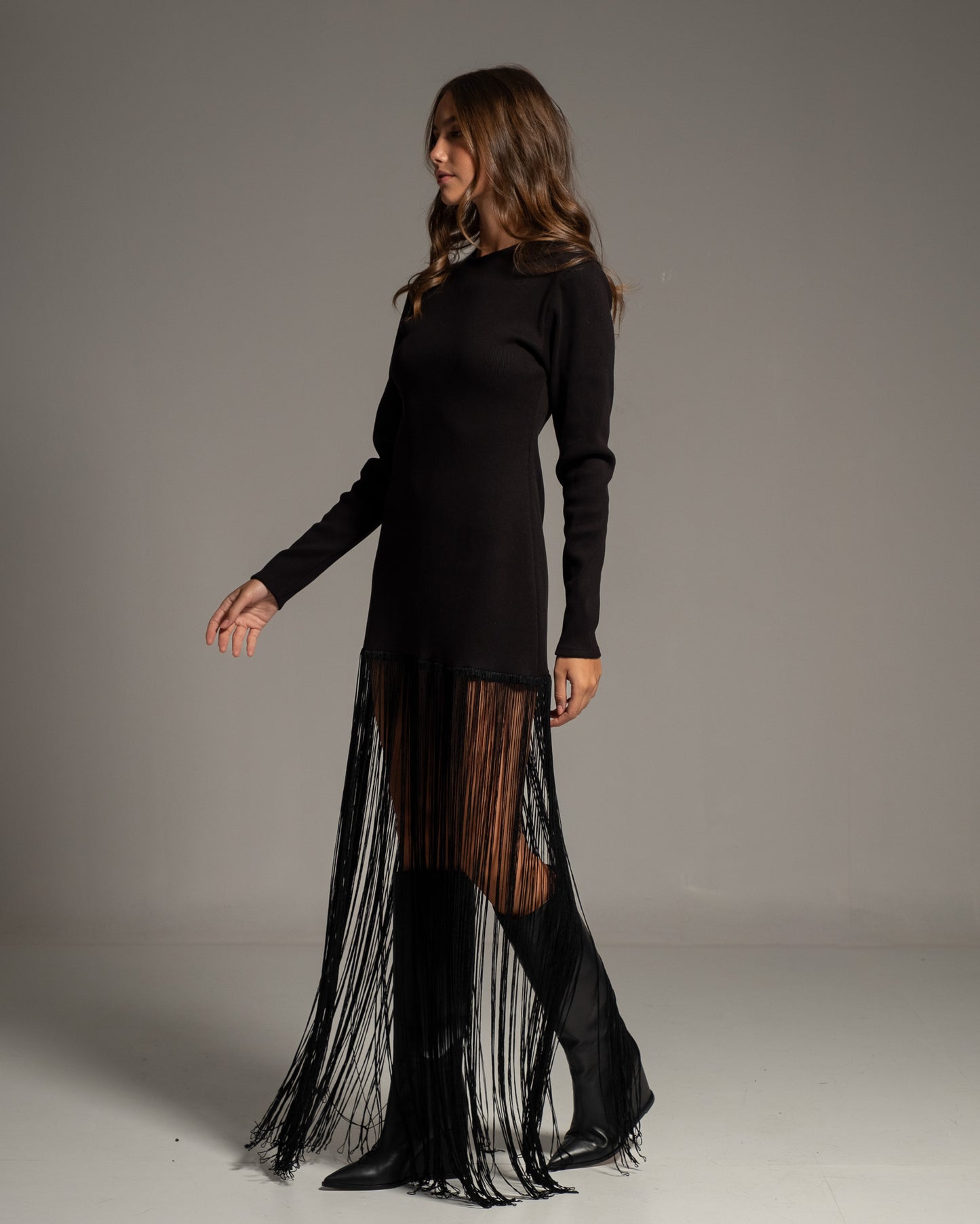 Long Sleeved Dress with Fringe