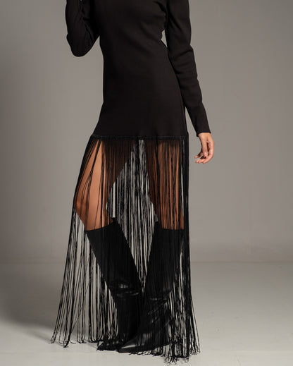 Long Sleeved Dress with Fringe