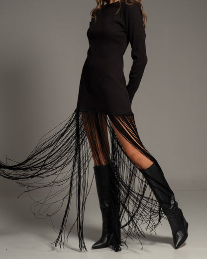 Long Sleeved Dress with Fringe