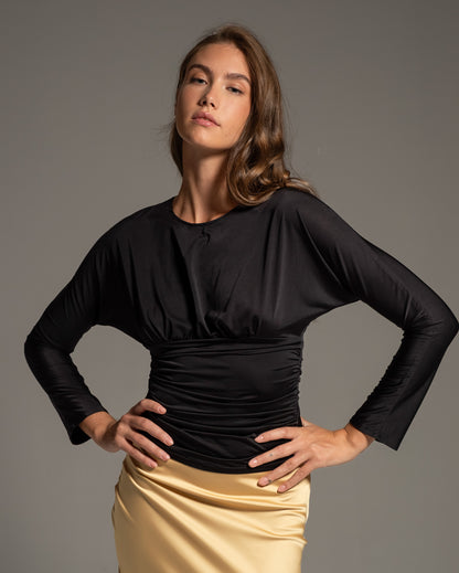 Long Sleeve Drape Blouse