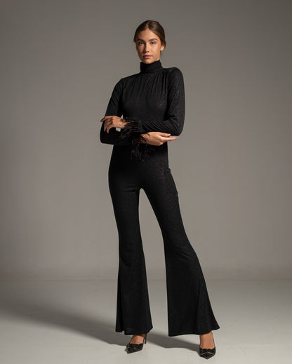 Black Jumpsuit with feathers