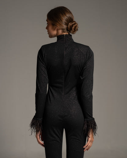 Black Jumpsuit with feathers