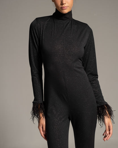 Black Jumpsuit with feathers