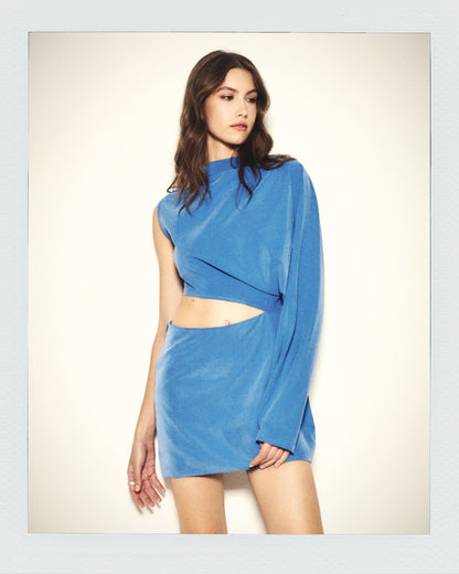 Cut Out Mini Blue Dress