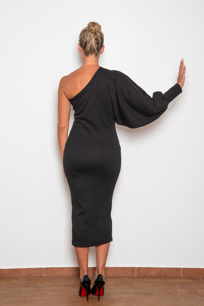 Rib Midi Black Dress