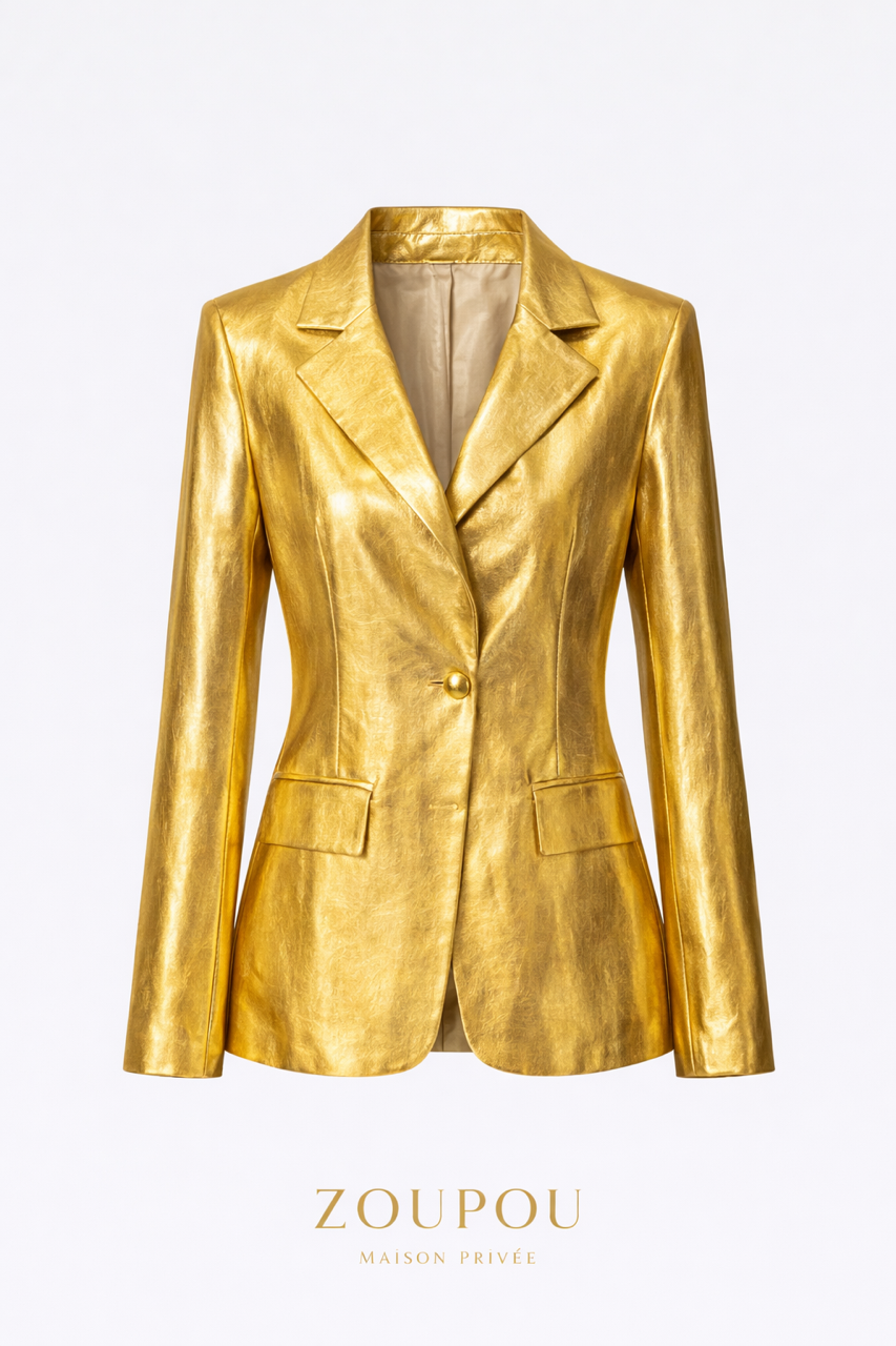 Gold Faux-Leather Tailored Suit