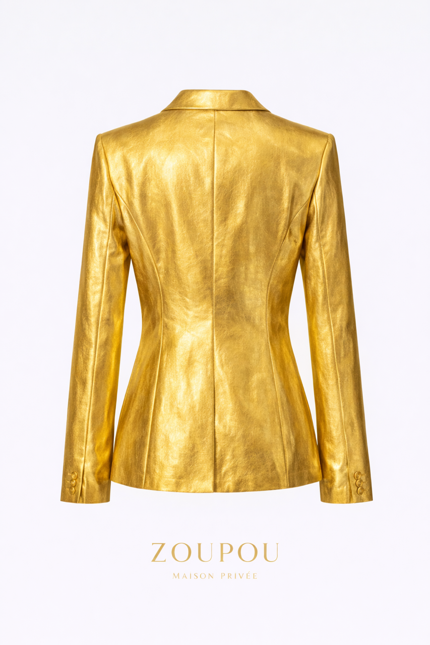 Gold Faux-Leather Tailored Suit