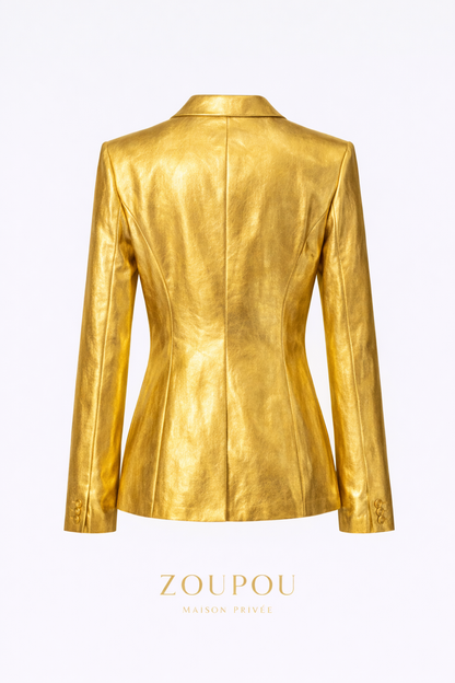 Gold Faux-Leather Tailored Suit