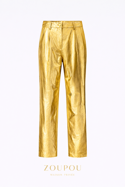 Gold Faux-Leather Tailored Suit